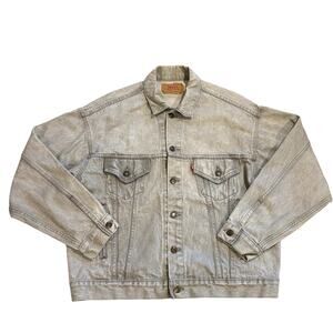 Vintage Levis Denim Trucker Jacket Mens Large Gray Acid Washed Grunge USA *READ*